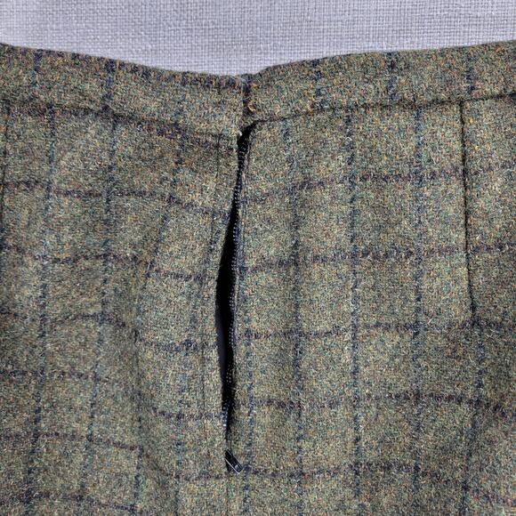 Vintage Womens Skirt Sage Green Wool Tweed Windowpane Check A-Line Career Work - Picture 2 of 12